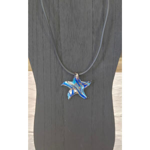 Blue Silver Starfish Glass Pendant Necklace
